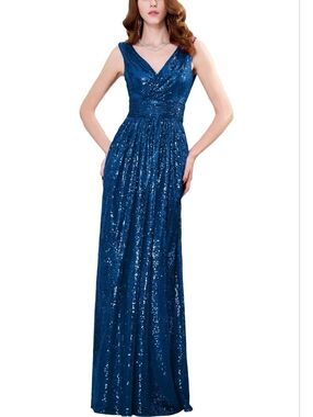 Kate Kasin Women's Sequin Bridesmaid Dress, Sleeveless Maxi Evening Prom Dresses